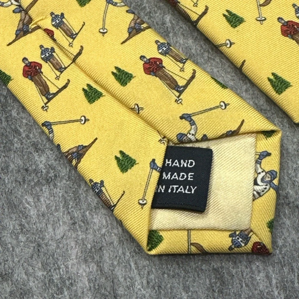 Polo Ralph Lauren Necktie Skier Pine Trees Pattern 100% SILK Hand Made in ITALY - Picture 6 of 9